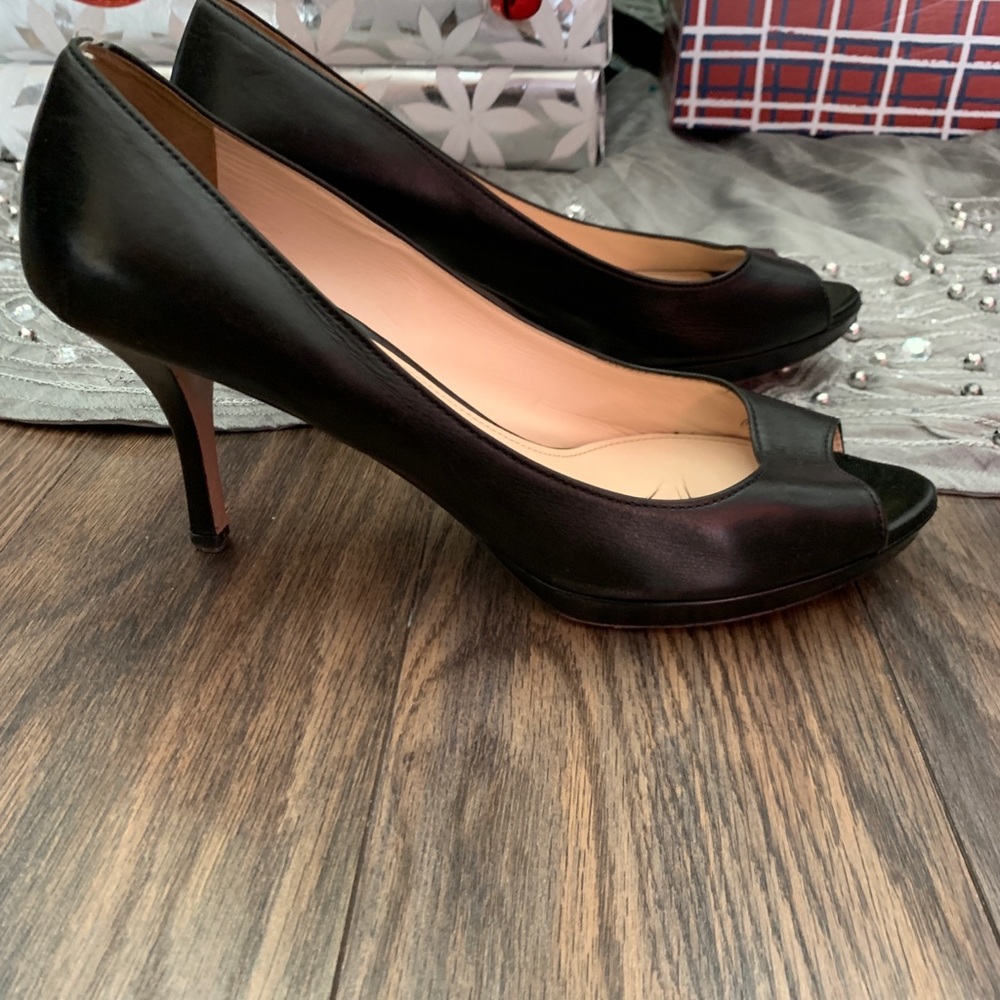 Prada Black Leather Peep-Toe Pumps